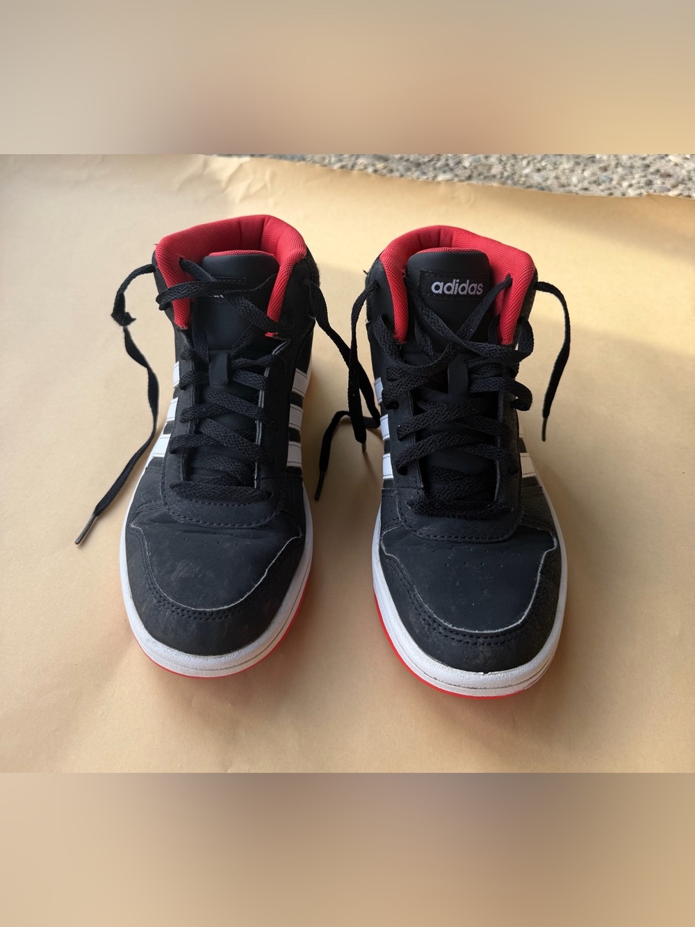Adidas Hoops 2.0 Mid Sneakers Black Red Sz 5 Youth/Big Kid Unisex